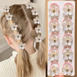 Girls' Elastic Hair Bands with Rhinestone & Flower Decorations - High Elasticity & Durability for Outdoor Wear & Braiding, Pack of 10 (WHITE)