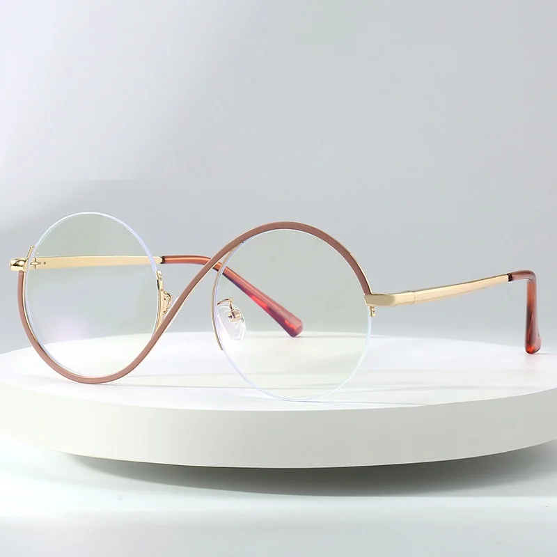 

Protect Your Eyes Glasses Metal Half And Round Anti Blue Light Computer Goggles Frame Gradient Women Prescription Glasses