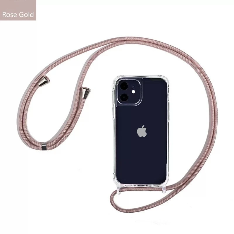 Crossbody Necklace Cord Lanyard Transparent Hard Case For iPhone 14 13 12 11 Pro Max XS XR X 8 7 Plus 15 Clear Soft Cover