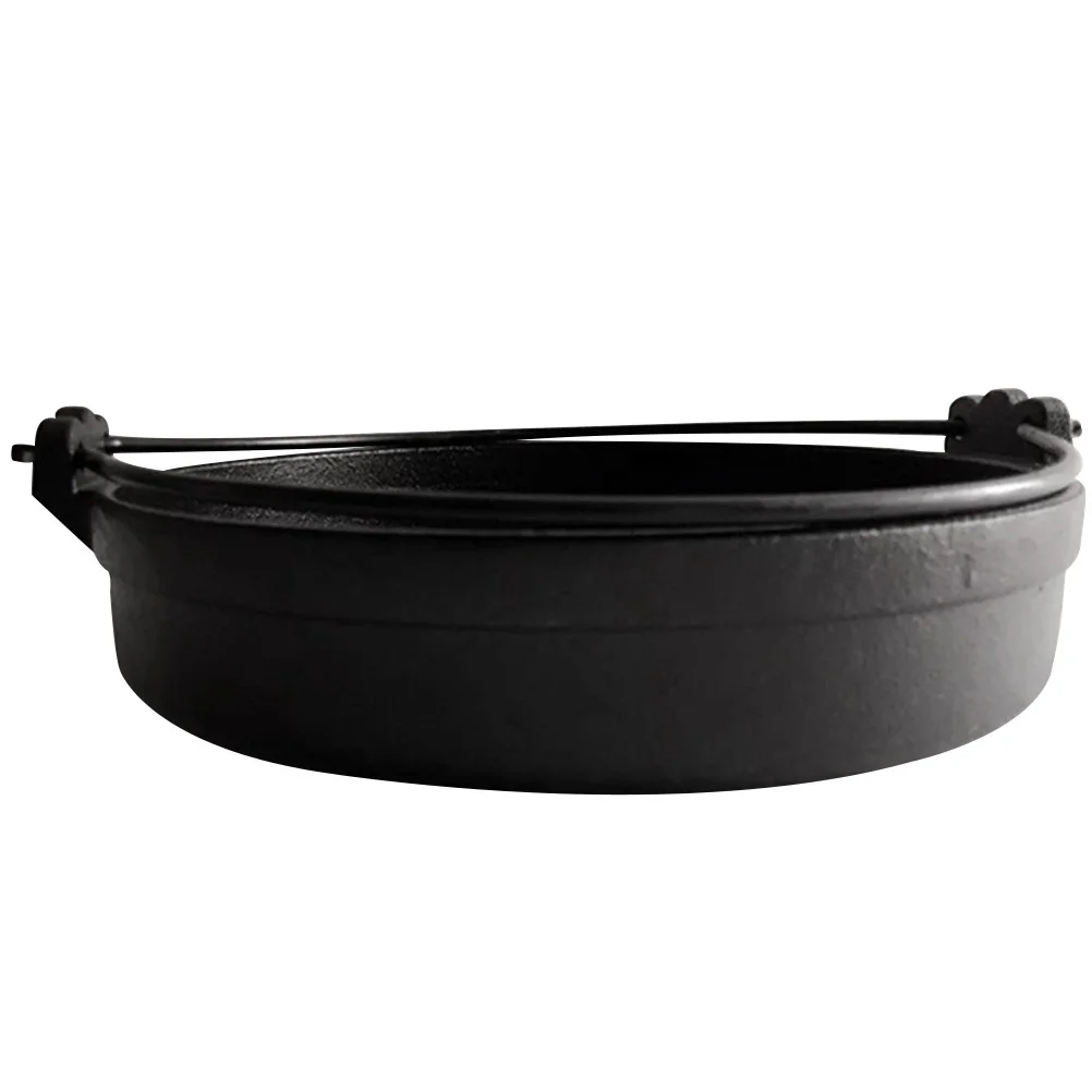 

Cast Iron Skillet Thickened Pan Cookware Camping with Cover Double Handled Pot Household Hot Wok