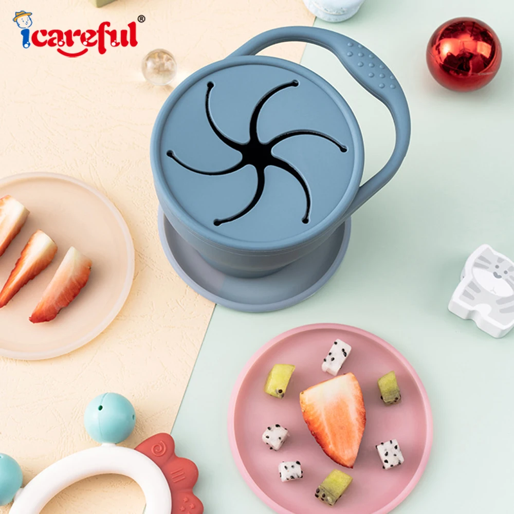 ICAREFUL Silicone Snack Cup For Kids Food Storage Box Portable