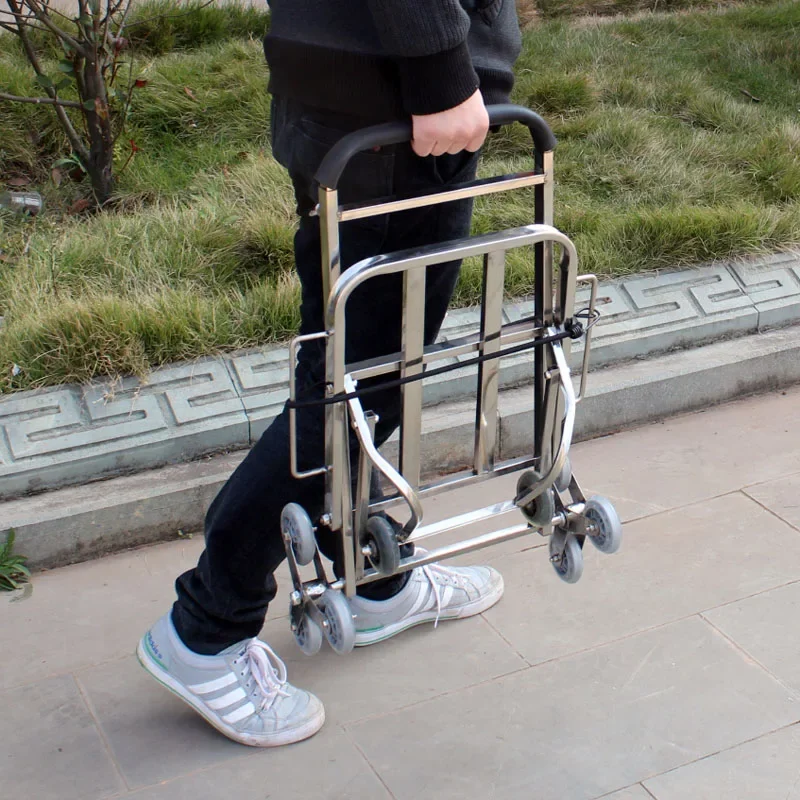 스테인레스 스틸 계단 등반 트롤리 수하물 카트, 접이식 텔레스코픽 소형 트레일러, 100kg 적재 가능