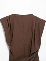 2025 Summer Asymmetric Tank Women Wine Red/Brown/Black Ruched Sleeve Office&Party Tops Breathable Stretchy Slim Fit Streetwear - Image 5