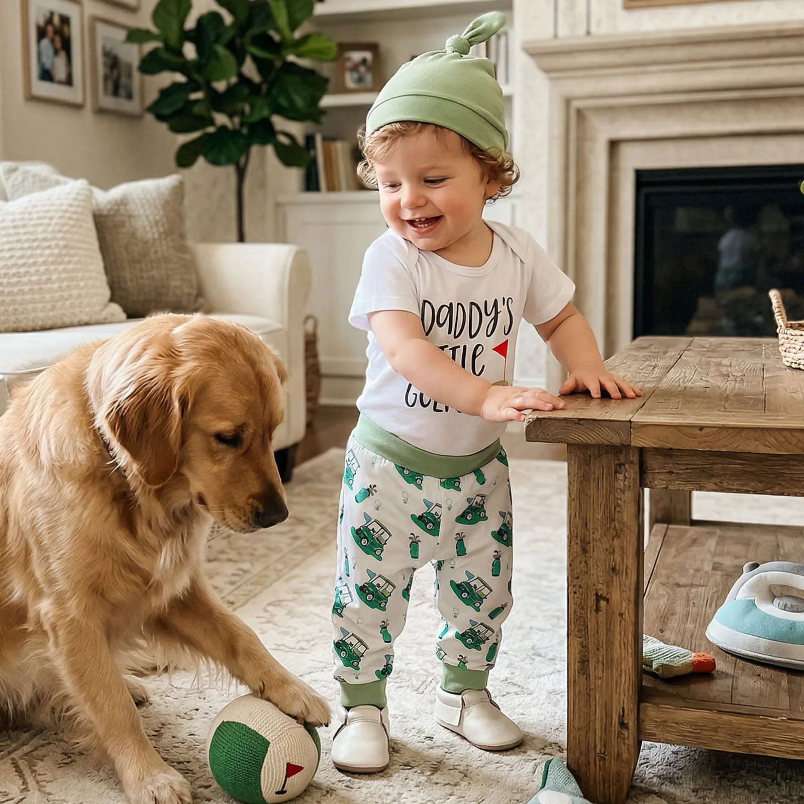 0-18M  남아 골프 의상 아빠의 미래 골프 친구 재미있는 롬퍼 티셔츠 상의와 골프 바지 3종 골프 의류 세트