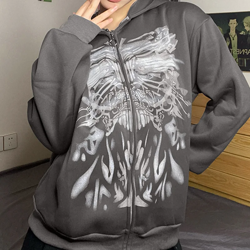 

Y2k Hoodies Women Graffiti Hooded New Men Print Casual Long Sleeve American Print Y2k Clothes Casual Men Vintage Cotton Jacket