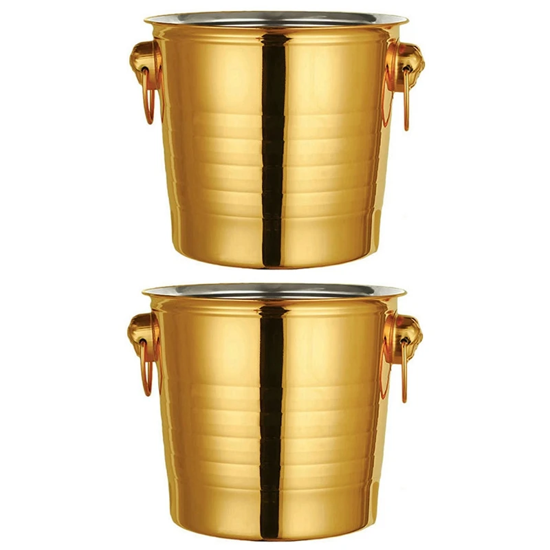 

2PC 3L Stainless Steel Ice Bucket Thick Tiger Head Ice Bucket Party Ice Bucket (Gold)