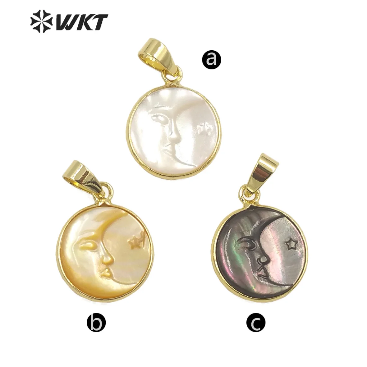 WT-JP299 WKT Party Natural Shell Pendant Moon Shape Face Star Tricolor Shell Pendant Ladies Necklace Earring Making Gift