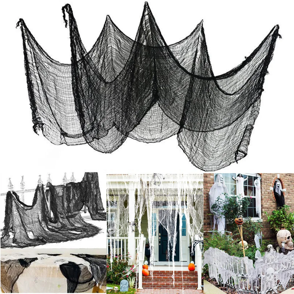 

Horror Halloween Party Decoration Haunted Houses Doorway Outdoors Decorations Black Creepy Cloth Scary Gauze Gothic Props