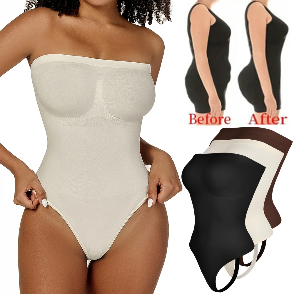 

Womens Bodysuits Sexy Strapless Shapewear Thong Waist Trainer Butt Lifter Corset Slimming Compression Tummy Control Body Shaper