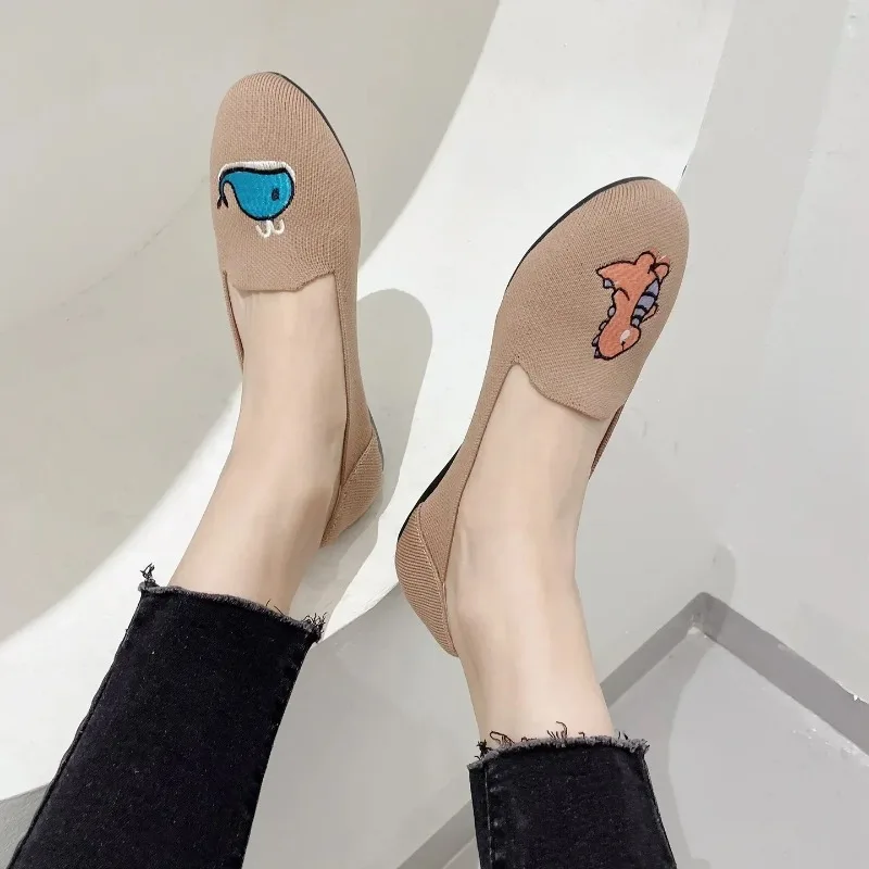 Women Flat Knitted Fashion Round Toe Women's Slip on Flat Casual Ballet Female Light Comfort Zapatillas Sneakers Women Loafers