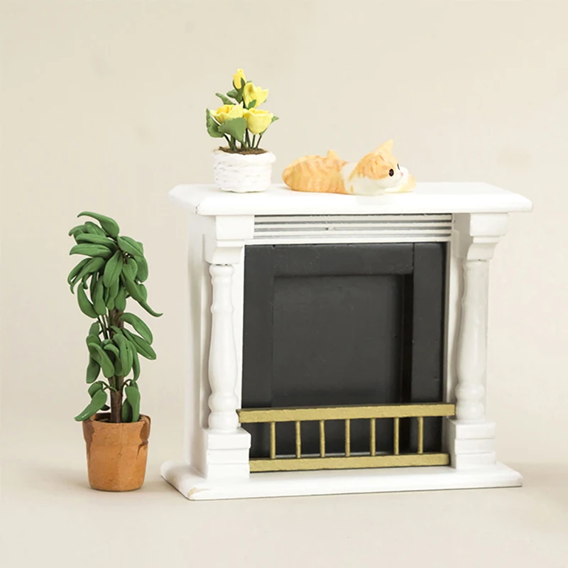 1Pc 1/12 Dollhouse Miniature Fireplace Model Dollhouse Living Room Wooden Furniture Life Scene Decoration Accessories 2