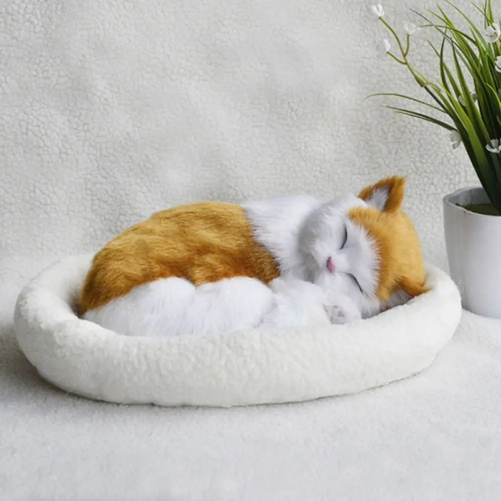 

Sleeping Dog Breathing Cat Handicraft Car Interior Decoration Plush Ornament Electronic Pet Stuffed Toy Simulation Animal