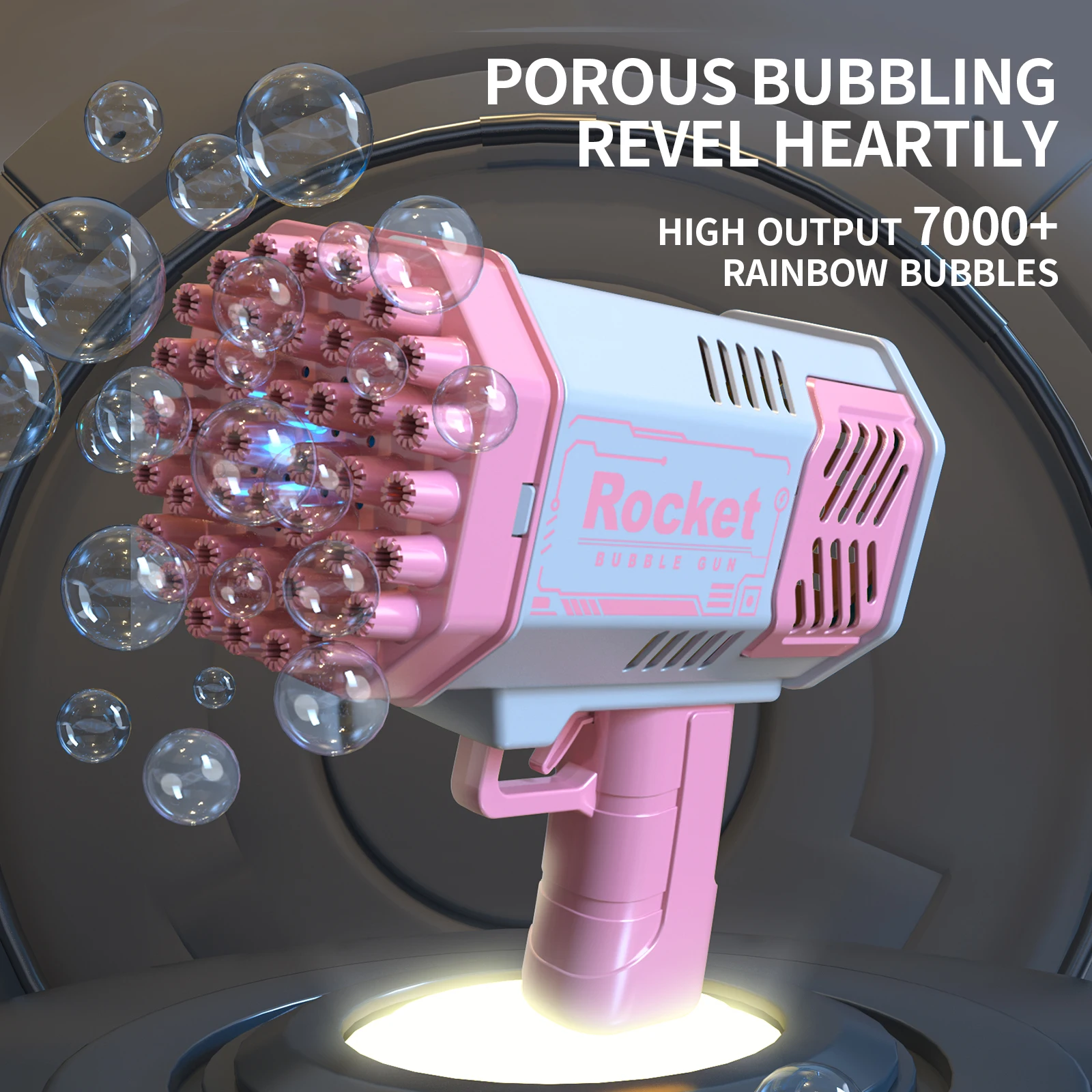 One Pack Of Children's 40 Holes Rocket Launcher Handheld Portable Electric Automatic Bubble Gun LED Light For Boys And Girls 3