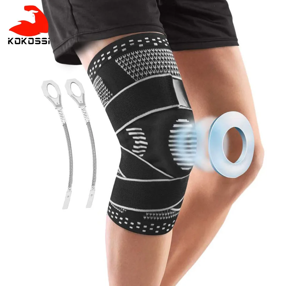 

KoKossi 1PC Sport Running Knee Pads Brace Support Basketball Volleyball Patella Protection Silicone Spring Kneepads Protector