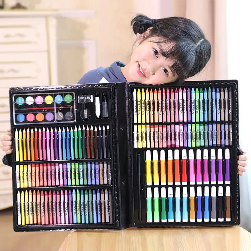 

208 Pcs/Box Kids Painting Drawing Art Set With Crayons Oil Pastels Watercolor Markers Colored Pencil Tools For Boys Girls Gift
