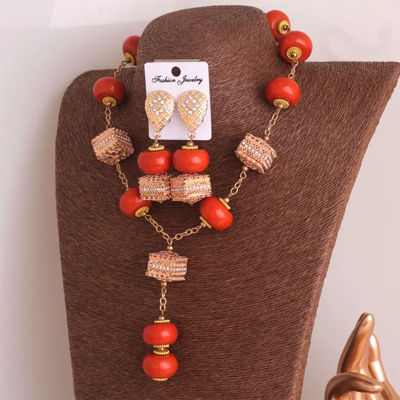 4ujewelry Imitation coral Nigerian Traditional Beads Necklace Set For African Bridal bridal jewelry sets