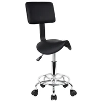 KKTONER Saddle Stool with Foot Rest PU Leather Swivel Adjustable Rolling Stools with Back Support Facial Salon Kitchen Chair 1