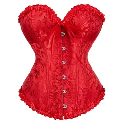 Women's Vintage Gothic Victorian Lace-Up Corset Top - Slimming Waist Shapewear - 2XL (Red)