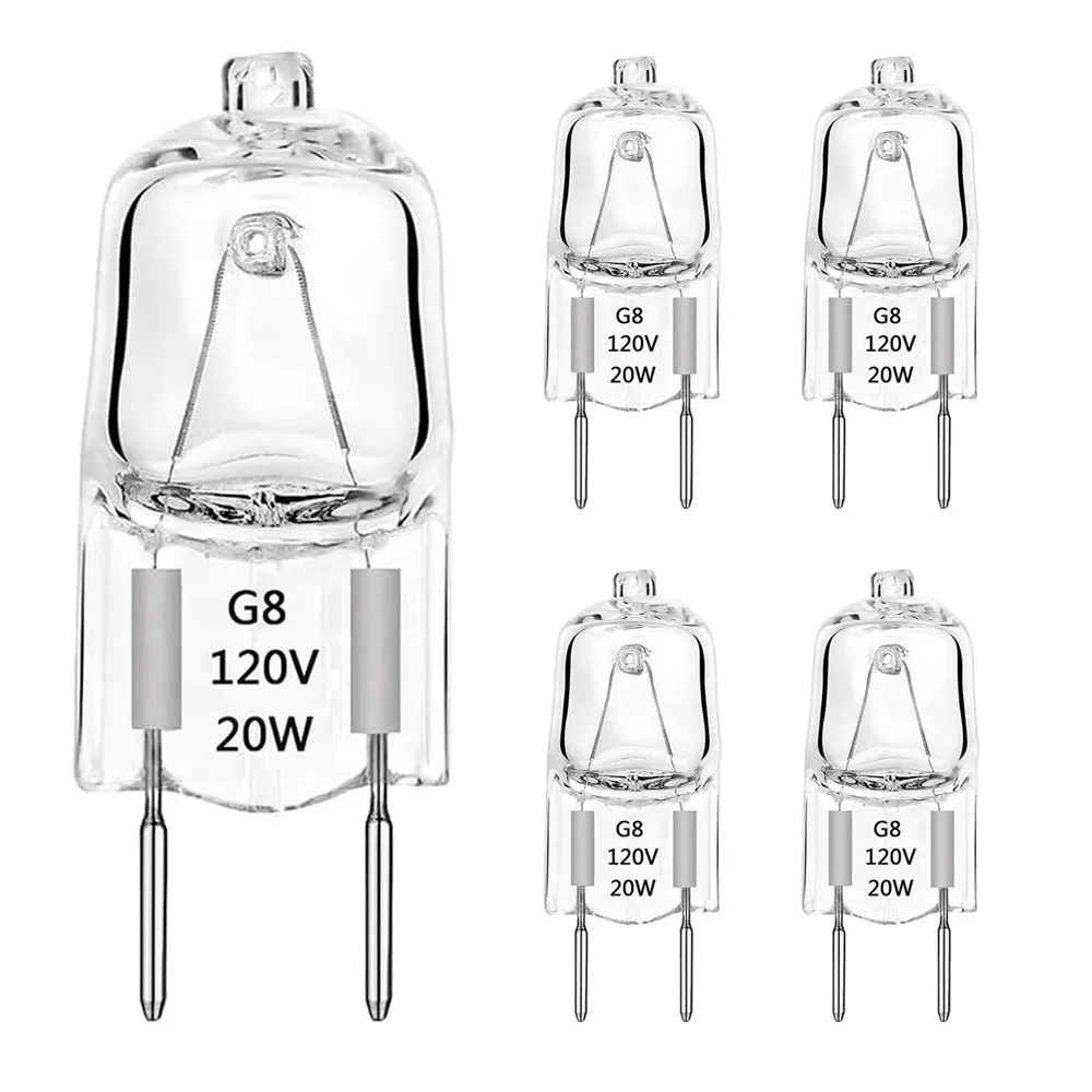 5-Piece G8 Bulb 120V Halogen Light Bulb 20W 35W G8 Base Bi-Pin Xenon Light Bulbs JCD Type Warm White Under Cabinet Puck Lights