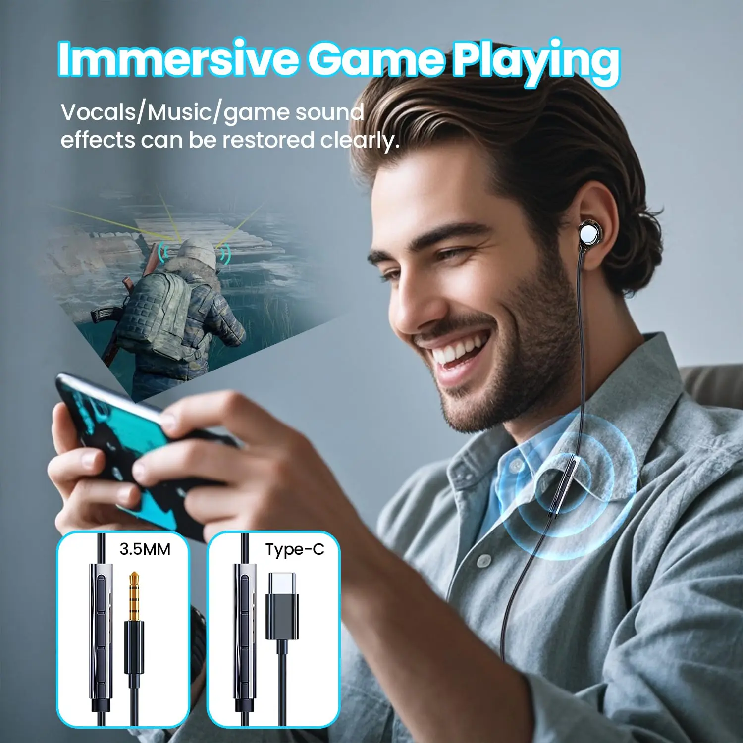 Enhanced USB Type C Ceramic Wired Headphones with HIFI Stereo Sound and Microphone Integration