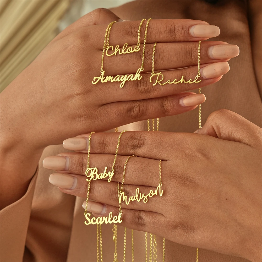 

Gold Color Name Necklace Personalized Name Necklace Custom Jewelry Cursive Nameplate Collares Para Mujer for Men Christmas Gift
