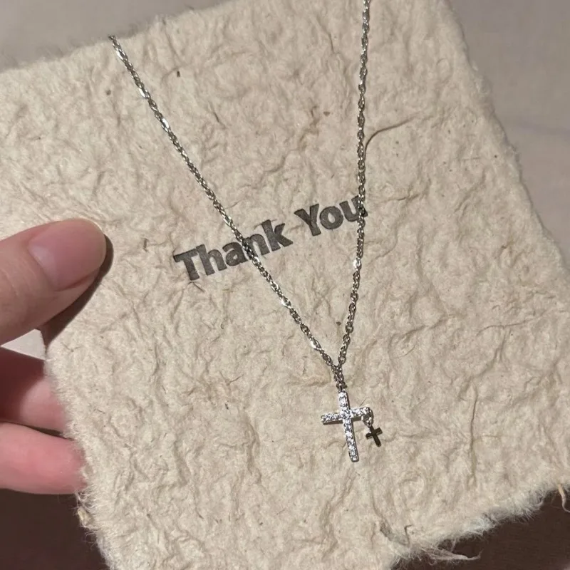 Fashion Simple Stainless Steel Cross Necklaces Women Luxury Design Metal Zircon Clavicle Chain Choker Jewelry Birthday Gift