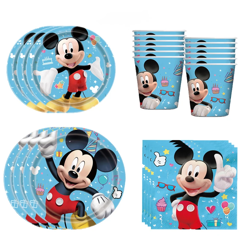 

Disney Mickey Mouse Birthday Party Decoration Boys Disposable Tableware Cups Plates Tablecloth Baby Shower Party Supplies Set