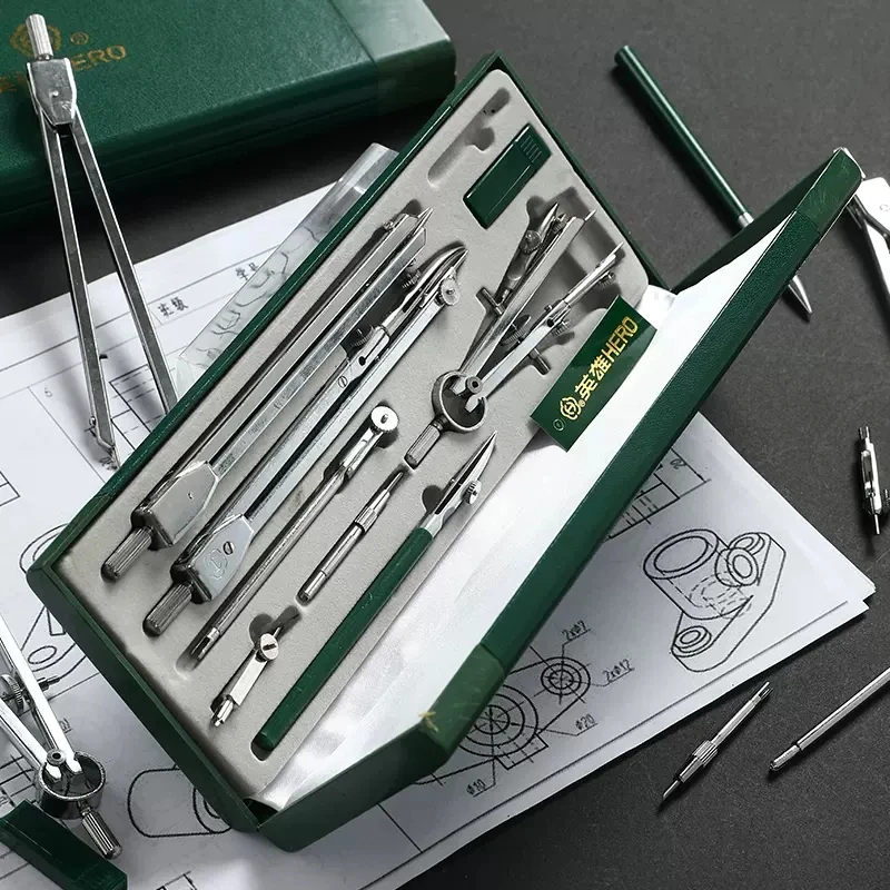 9pcs/set genuine H4009 mechanical drawing tool drawing instrument compasses nine suit math sets office stationery
