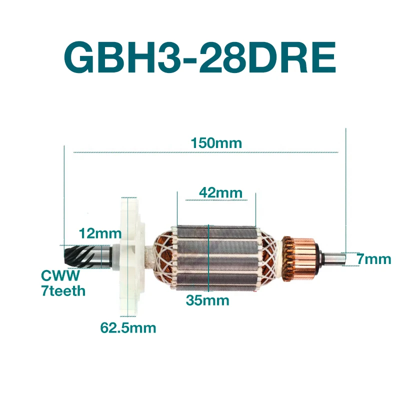 

AC220-240V Armature for Bosch GBH3-28DRE 7teeth Hammer Armature Rotor Anchor Replacement Accessories