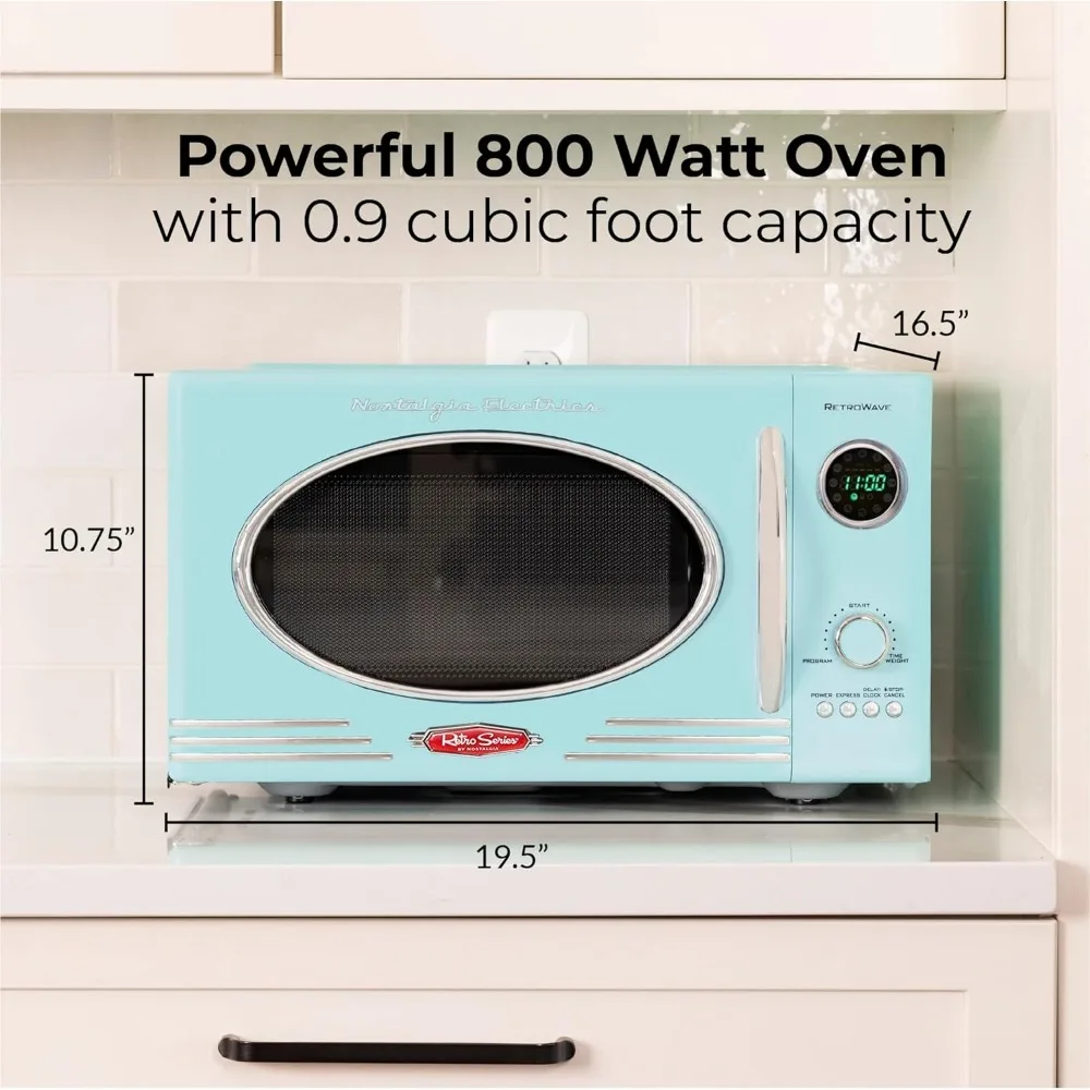 Retro Countertop Microwave Oven 800-Watt 0.9 cu ft 12 Pre-Programmed Cooking Settings Digital Clock Kitchen Appliances