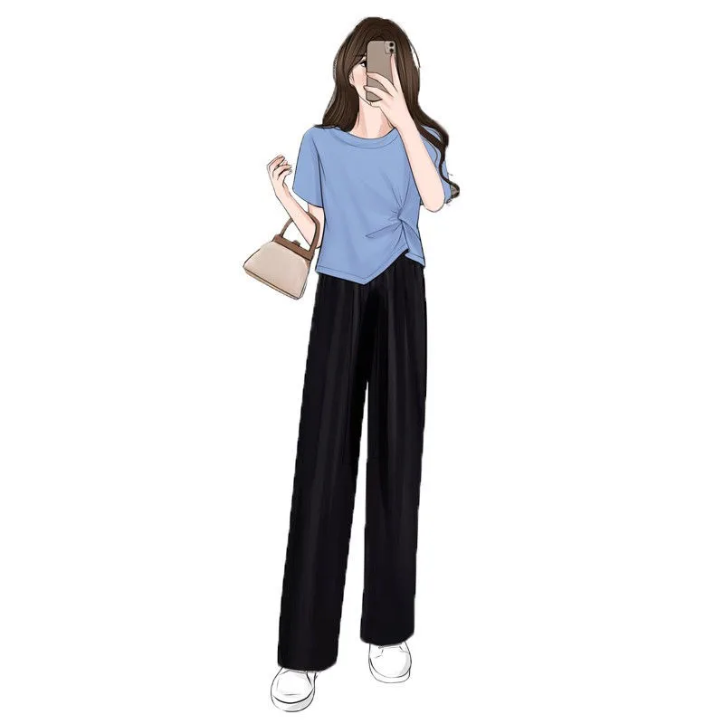 

2022 Summer Women's Clothing Western Style Fat Women's Wide Leg Pants Casual Sports Suit Women Clothing 2 Pieces Set