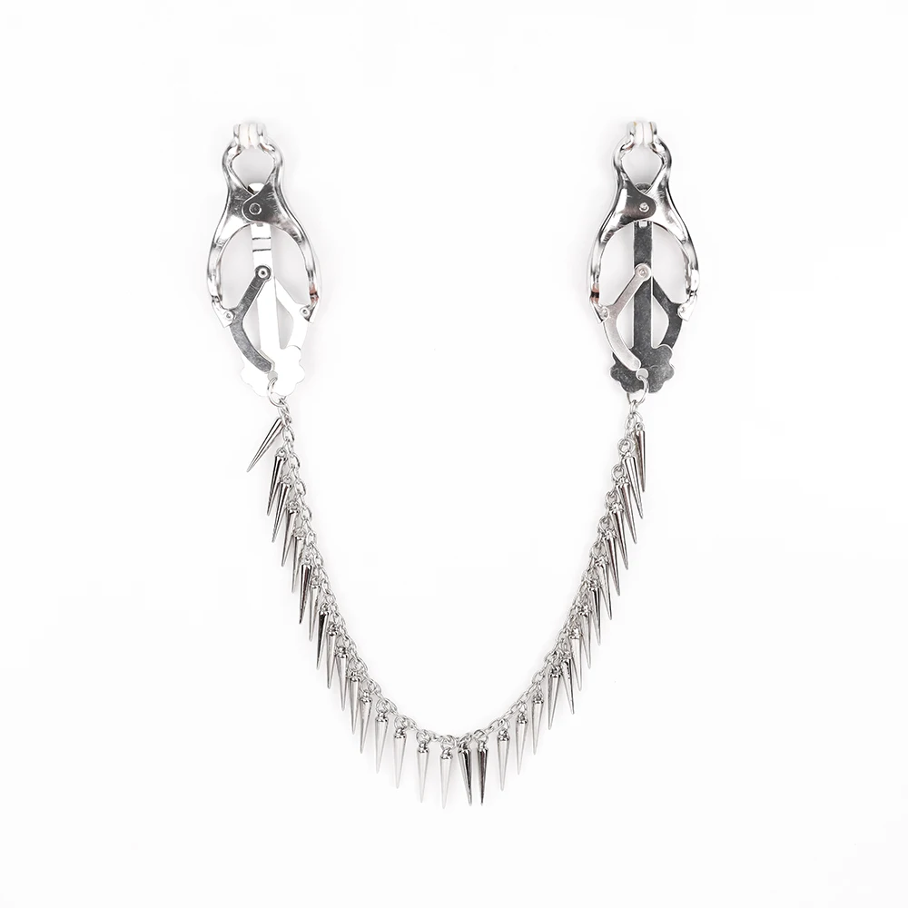 Wide Nipple Clamps with Metal Chain Non-adjustable Breast Clips Women Body Bondage Nipple Toys for Sex Play