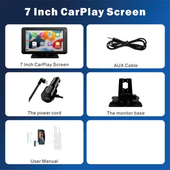 Pionrat Portable 7'' Wireless CarPlay Android Auto Screen Touchscreen w/ Bluetooth Navigation FM Voice Control Magnetic Mount 7