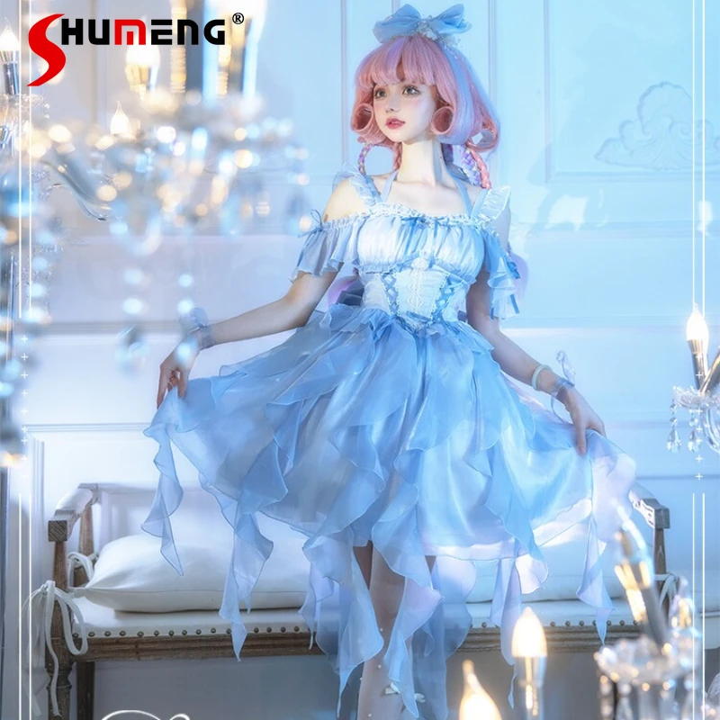 

Fairy Pink Wedding Dress New Japanese Lolita Style Heavy Industry Tail Umbrella Princess Dresses Y2k Beautiful Vestido Femininos