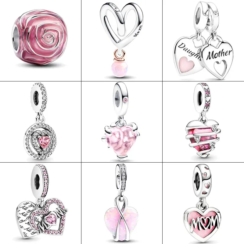 

2024 Mother Day 925 Silver Charm Two-tone Wrapped Heart Charm Double Heart Split Dangle Fit Pandora Bracelet DIY Women Jewelry