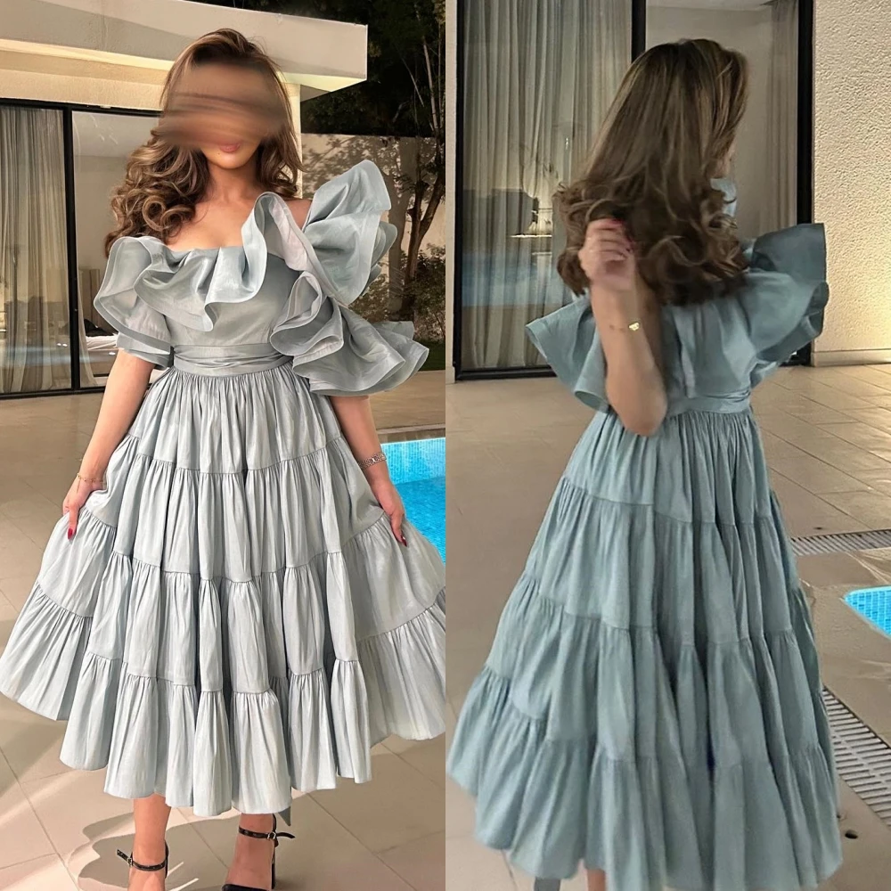 prom dress saudi arabia satin bow draped birthday a line one shoulder bespoke occasion dresses knee length Prom Dress Saudi Arabia Satin Draped Ruffles Christmas A-line One-shoulder Bespoke Occasion Dresses Ankle-Length