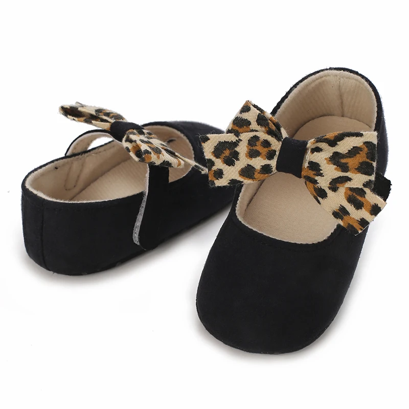 0-18M Baby Shoes Fashion Leopard Bow Princess Shoes Casual Sports Warm Toddler Soft Sole Anti Slip First Walker