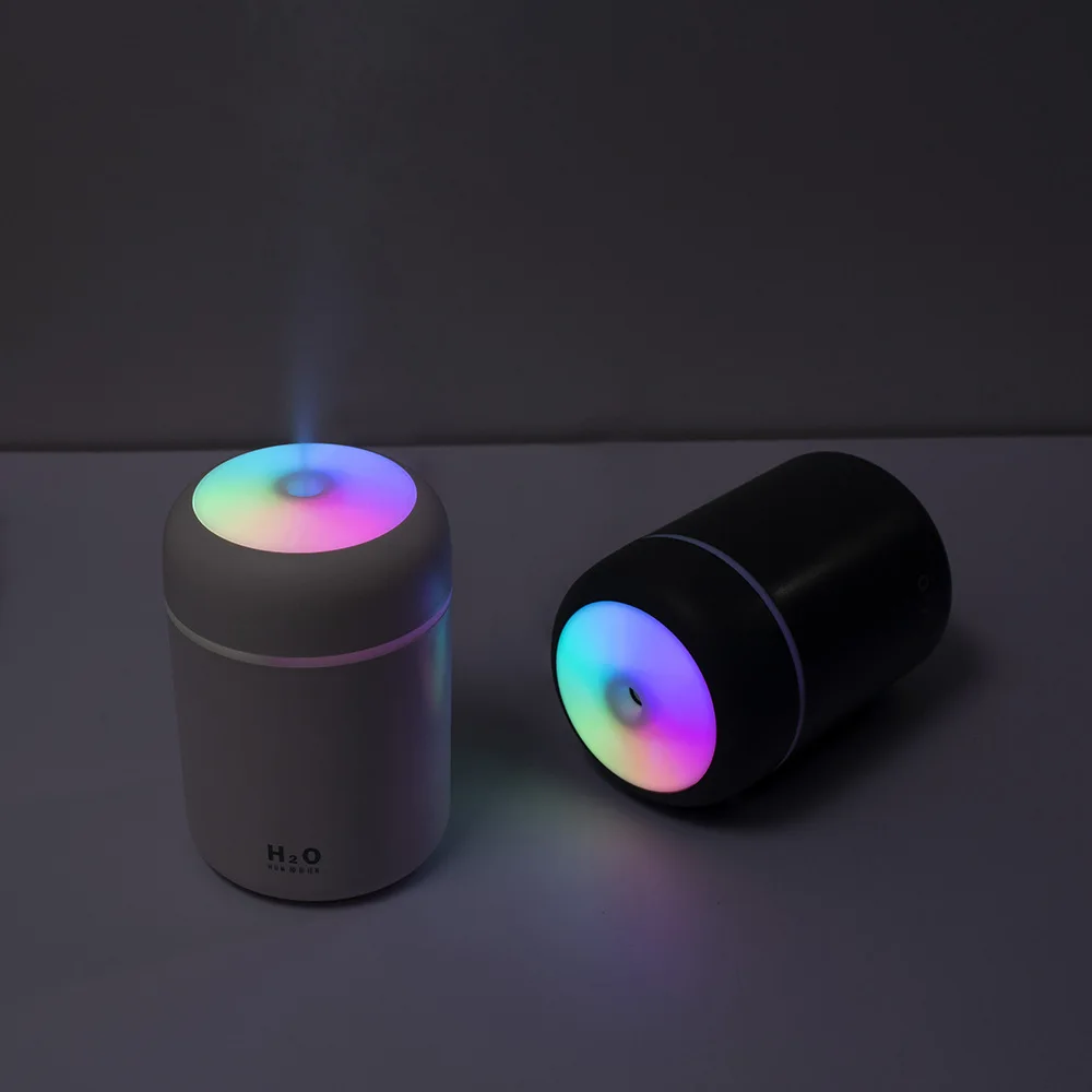 휴대용 미니 전기 미스트 분무기, USB 아로마 에센셜 오일 디퓨저, 가정용 자동차, 다채로운 야간 조명, 300ml 가습기