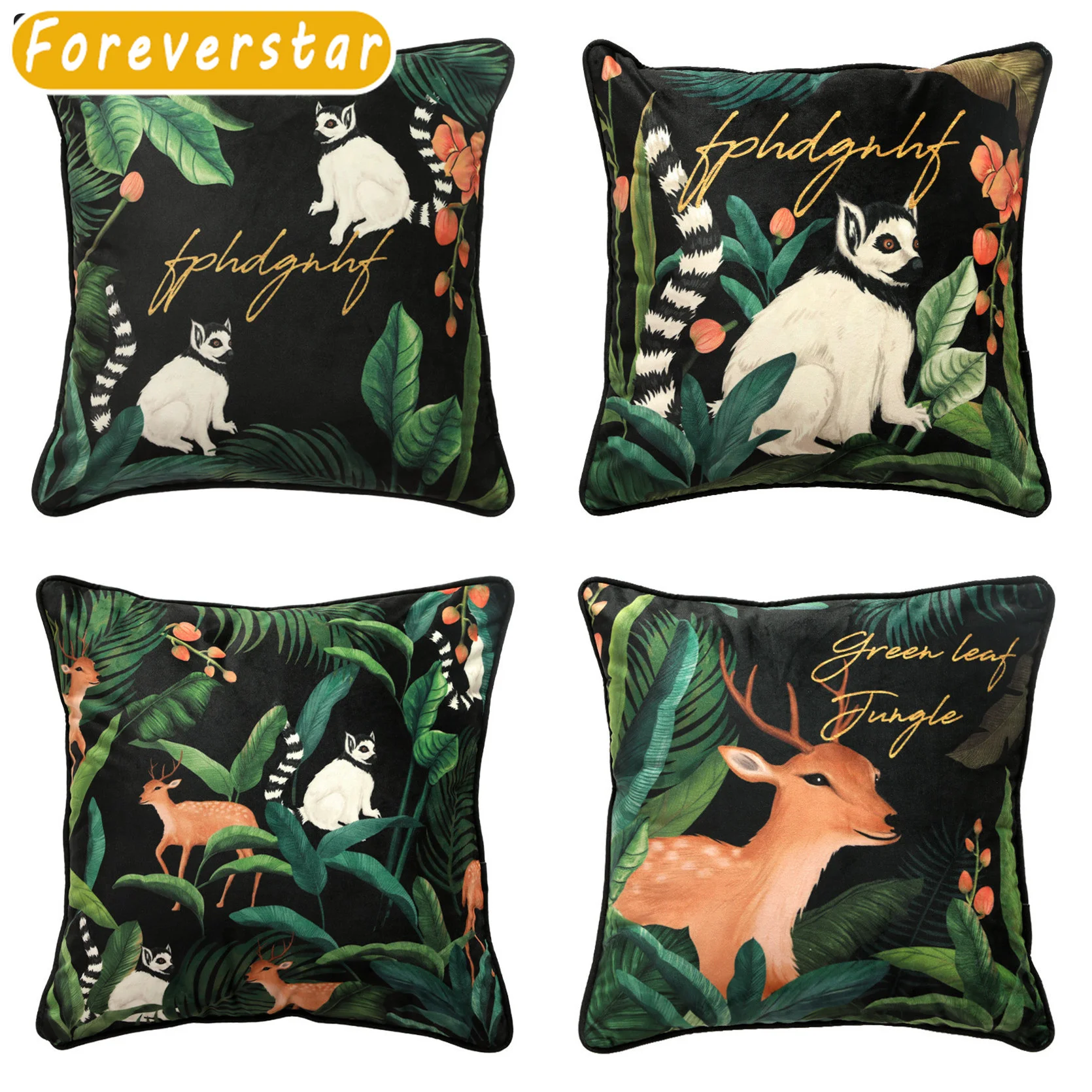 

Tropical Rainforest Cushion Cover Deer Monkey Print Pillow Case Home Bed Room Decorative 45x45cm Green Jungle Forest Funda Cojin