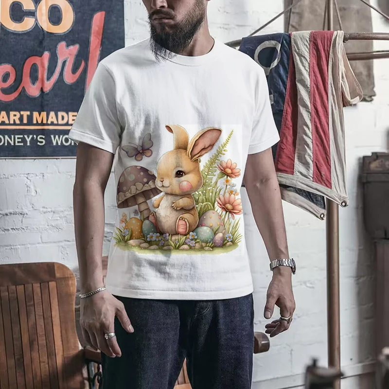 

2024 Unique And Innovative Men's Short Sleeved T-shirt Summer Easter Rabbit Theme Printed Round Neck Men's And Women's T-shirts