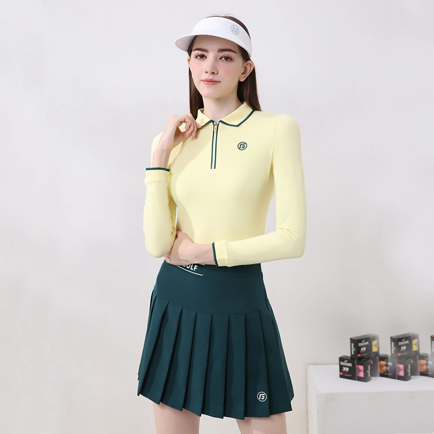 Golfist Women Autumn Spring Golf Suits Long Sleeve Polo T-Shirt Pleated Skirt Fitness Slim Fit Causal Tennis Suits Sportswear