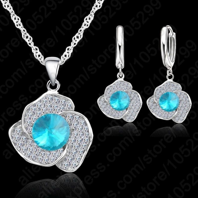 Clear Cubic Zircon Pendant 925 Sterling Silver Necklace/Earring Jewelry Set Women Wedding Jewelry