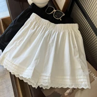White Lace Patchwork Shorts for Women Summer Loose Casual Bloomer Shorts High Waist All-Match Female Wide Leg Shorts New