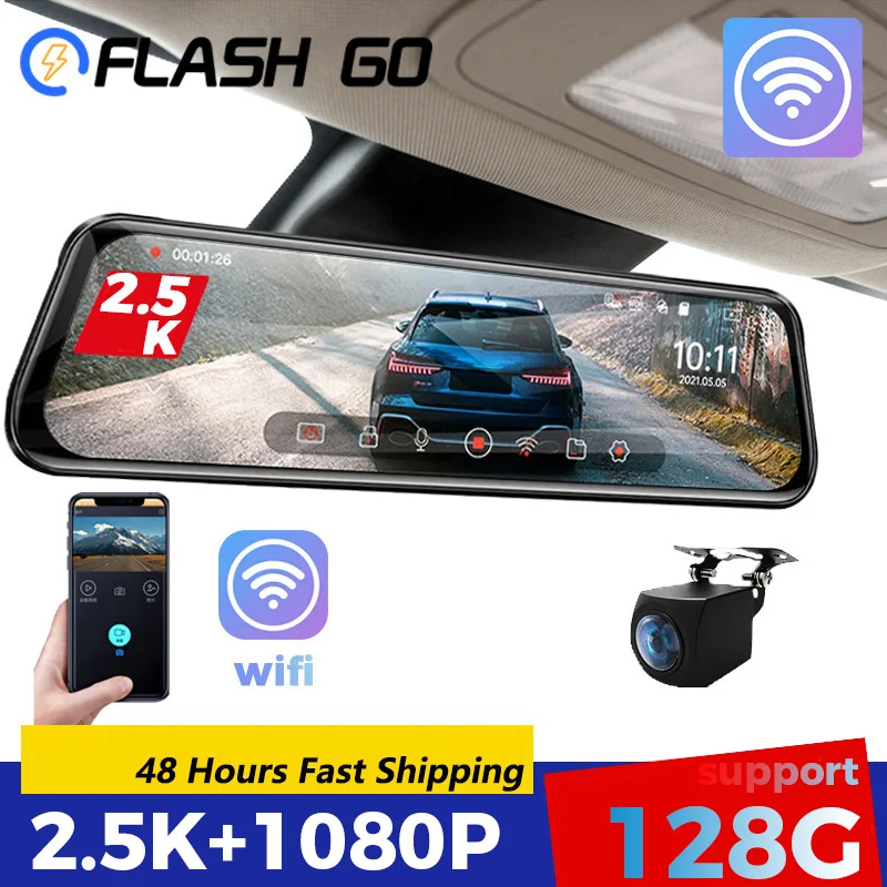 Car DVR WIFI 3 IN 1 Rear View Mirror Video Recorder 2.5K FHD 10 Inch Dash Cam Sony Lens 1440 Camera Streaming Rearview Mirror Car Dash Cam