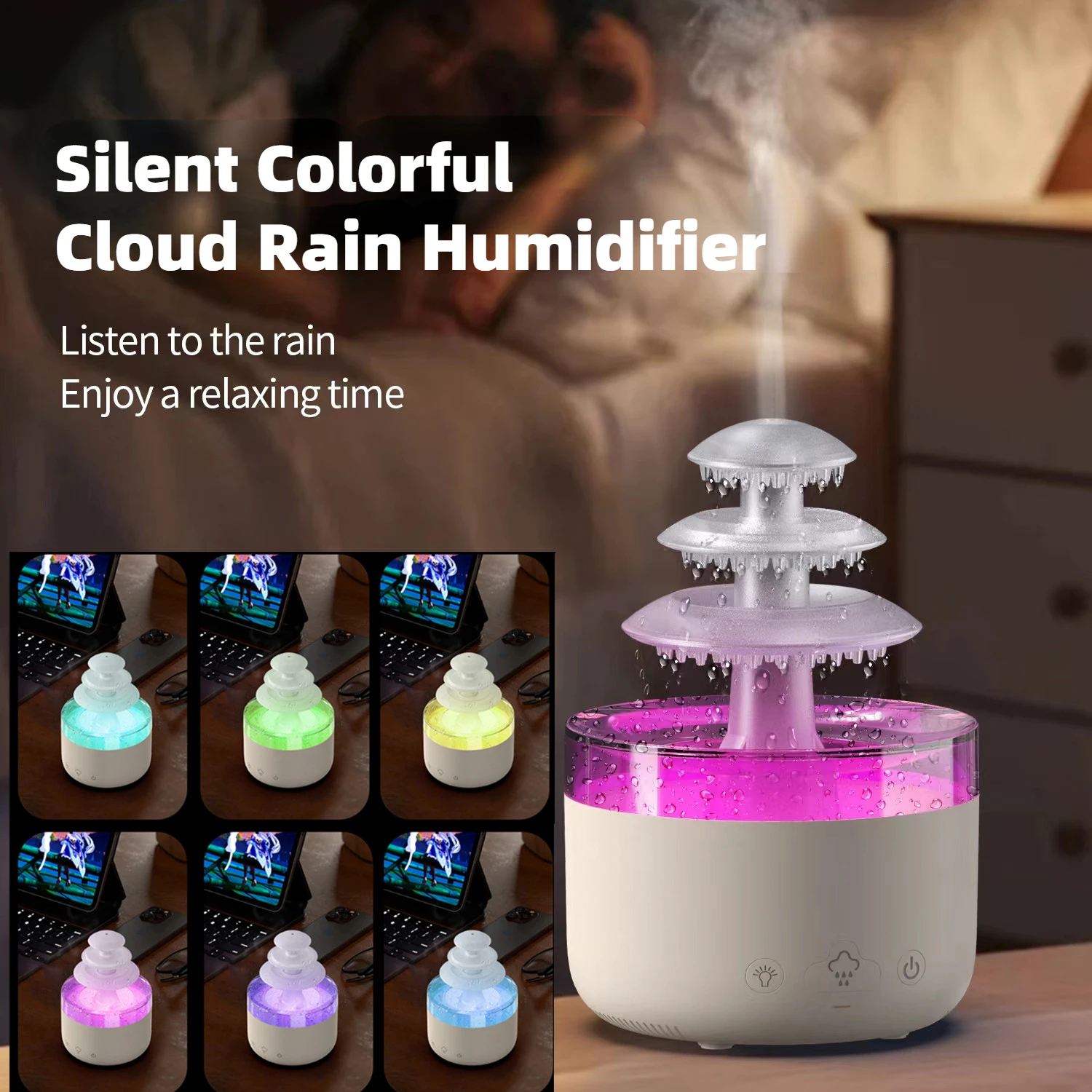 

New 500ml Cloud Rain Air Humidifier Essential Aromatherapy Diffuser USB Mute Mist Air Humidifier Colorful Atmosphere Night Light