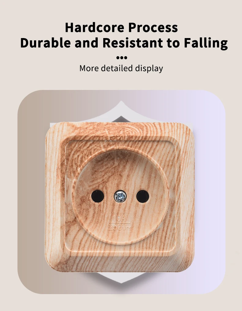 Description Picture 5 of itemWESA Wood Wall Mount Socket EU Standard Electrical Outlett Vintage Imitation Wooden Color Power Socket Flame Retardant Plastic