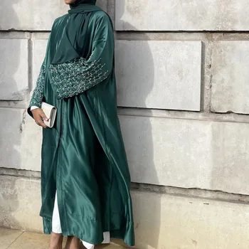 2024 Hand made Pearls Satin Luxury Abaya Dubai Modest Dresses New Islamic Clothing Abayas for Women Muslim 1