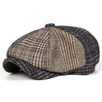 Unisex Retro Grid Stitching Newsboy Caps Men British Painters Hats Spring and Autumn Berets Hip Hop Berets