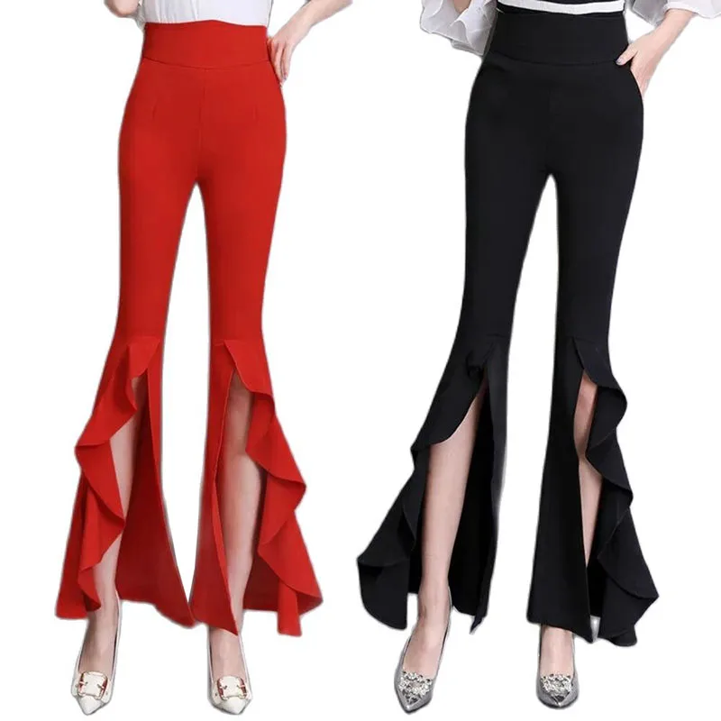 

Wide Leg Pants Female 2022 Summer New Women's Pants High Waist Thin Fashion Leisure Pants Lotus Leaf Fish Tail Trumpet Pants