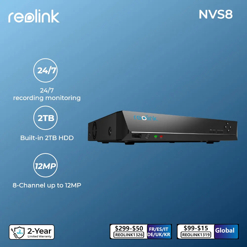 Reolink 8Ch Dvr Per Reolink 5Mp/8Mp/12Mp Telecamera Di Sicurezza Ip 16Ch Nvr P2P H.265 24/7 Kit Sistema Di Sorveglianza Videoregistratore